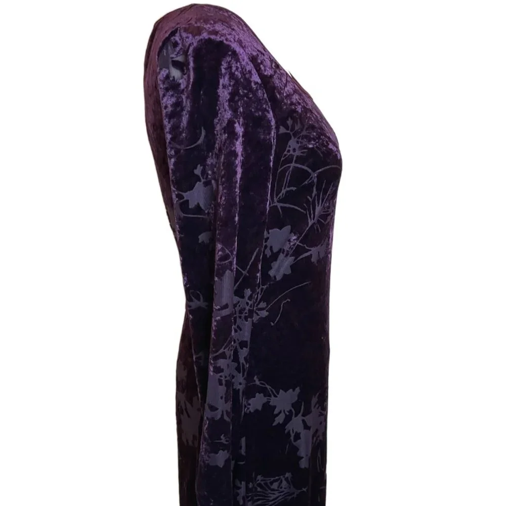 CDC Purple/Plum Velvet/Flocked Damask Floral Long Sleeve Dress Size 4 - Picture 9 of 15